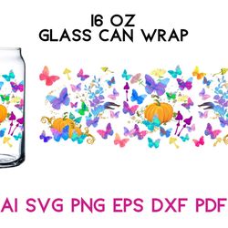 16 Oz Glass Can Wrap Halloween Pumpkins Garden / 16 oz Libby