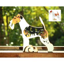 Wirehaired Fox terrier figurine, dog statuette made of wood (MDF), statuette hand-painted with acrylic