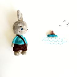 Bunny handmade Amigurumi gift for the holiday Knitted wild animal Beige stuffed rabbit