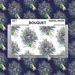 wild flowers seamless pattern bouquet wallpaper provence digital paper background, surface design fabric textile