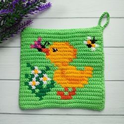 Crochet Pattern Potholder Easter, Chicken, Bunny, Hot pad crochet in PDF
