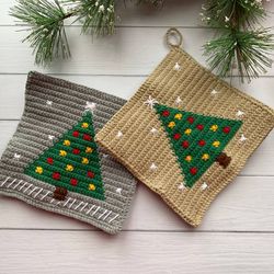 Crochet Pattern Potholder Christmas Tree, Crochet Hot pad in PDF