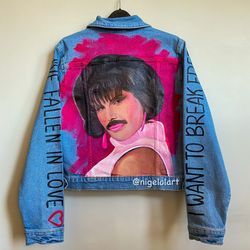 Painted denim jacket, hand painted jacket, mod jacket, abstract jacket, jacket patch, jeans paint, Freddie Mercury