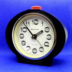 soviet vintage black alarm clock jantar. antique alarm clock ussr
