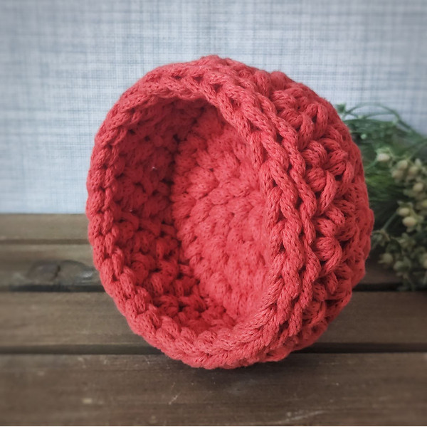 Small-Crochet basket-for-home-cherry color-for cosmetics-for small things-Crochet decor-basket for decoration-home decor-3.jpg