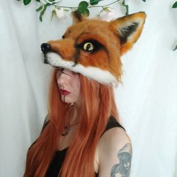 Shaman Fox Headdress Faux Fur Realistic Mask Adult