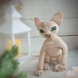 needle felted cat. interior decoration. gift handmade. sphynx cat. lovely cat.