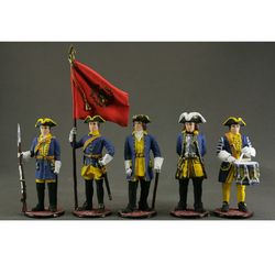 set 5 toy tin soldiers Swedes. Northern war Hand Painted miniature figurine 54 mm Home Decor Gift for Man