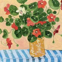 oil painting nasturtium flowers  Still life painting Fauvism art Matisse inspired Art gift ideas Artist Galainart Decor