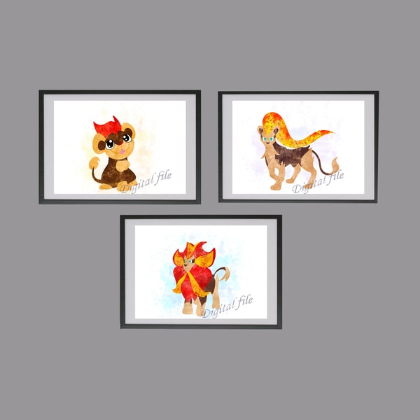 Pokemon Pyroar Set Art Print Digital Files decor nursery roo | Inspire ...