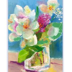 white flower painting, original art, wild rose oil painting, botanical floral wall art, valentine's day gift
