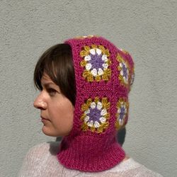 Crocheted cashmere blend balaclava in granny square technique