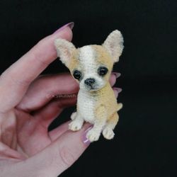 Chihuahua. Miniature crocheted dog. A dog for memory. cute little puppy. Dog gift souvenir. Cute pet.