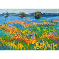 Bluebonnet Painting Wildflowers Original Art Meadow Flowers Artwork Texas Landscape Artwork 6x8 by Sonnegold