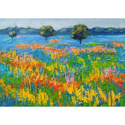 bluebonnet painting wildflowers original art meadow flowers artwork texas landscape artwork 6x8 by sonnegold