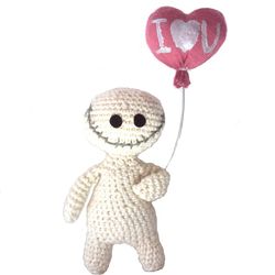 Handmade spooky zombie with I love you balloon, pink