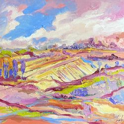 Summer Original oil painting on canvas Abstract landscape painting Fauvism art Field painting Landscape artwork Decor