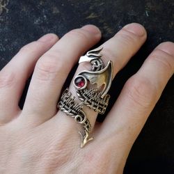 Dragon ring / Wire wrapped jewelry / Garnet ring / Red dragon