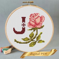floral letter j pdf cross stitch flower monogram alphabet easy embroidery