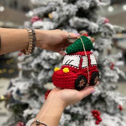 Crochet pattern basket car with Christmas tree PDF digital and video tutorial