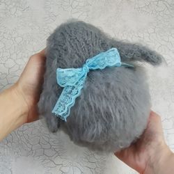 Realistic rabbit soft toy with bow plush lop eared rabbit handmade toy, gift for girl