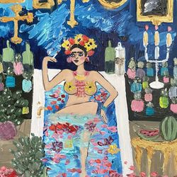 Made in heaven Frida Kahlo Erotic art Original oil painting on canvas Nude Fauvism painting Woman portrait Wall decor