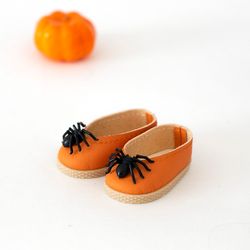 2-inch shoes for doll Little Darling, Paola Reina, Siblies, Minouche for Halloween, orange doll shoes with spider 5 cm