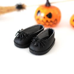2-inch shoes for dolls Little Darling, Paola Reina, Siblies Ruby Red for Halloween, black doll shoes with spider 5 cm