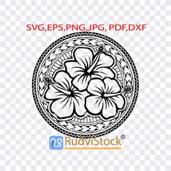Polynesian flower tattoo. Tattoo Svg. Polynesian circle flowers tattoo pattern log.