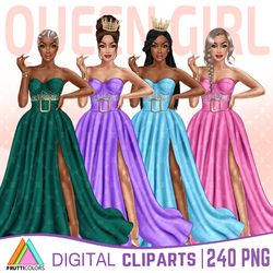 African American Queen Clipart Bundle - Queen Girl Clipart, Melanin Queen Illustration, Ladies Night PNG, Birthday Girl