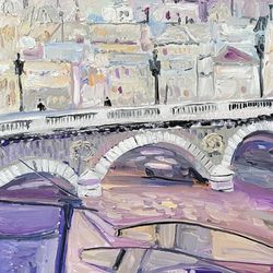 Evening Paris Original oil painting on canvas Impressionism art Cityscape painting Bridge painting Fauvism artwork Decor