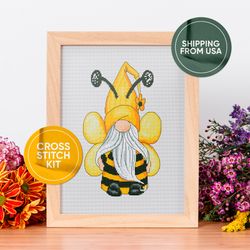 Cross stitch kits,Cross stitch, Bee cross stitch, Easy embroidery kit, Craft kit for adults