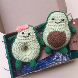 Hand Crochet Funny Lovers Avocado Set Stuffed Toys Handmade Knit Amigurumi Gift for Him Gift for Her