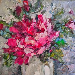 Peony Painting Oil Canvas Artwork 8 by 8 inch Small Original Art Floral Painting by NataLena