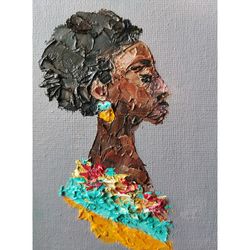 African Woman Oil Painting Original  Black Beauty African Girl  Artwork Impasto Painting
