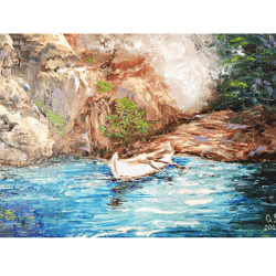 Boat Painting Coast Original Artwork 10 by 14 inch by Oksana Stepanova