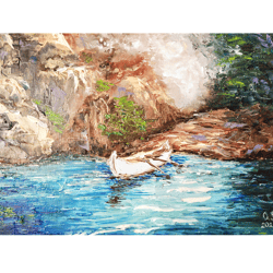 boat painting coast original artwork 10 by 14 inch by oksana stepanova