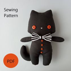 Halloween Cat Sewing Pattern PDF, Stuffed Animal Pattern Instant Download, Halloween Decor DIY, Cute Doll Tutorial