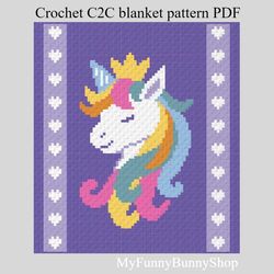 Crochet C2C Unicorn Hearts boarder blanket pattern PDF Download