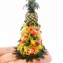 Dollhouse miniature 1:12 Fruit composition of pineapple, grapes and other fruits