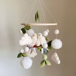 Parrot family baby mobile- gift for newborn- neutral nursery decor