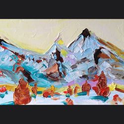 grand teton oil painting 3d wall art arizona national park aceo original art mountain painting impasto textured small