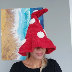Mushroom Hat Red Witch Hat Mushroom Knit Hat Custom Bucket Hat Halloween Costume Toadstool Hat Wizard hat