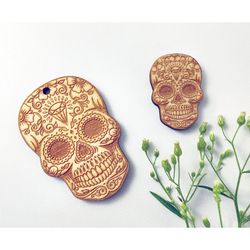 10 Pieces wood sugar skull, Wooden skull shapes for crafts, Day of the Dead, Halloween skull blanks, Witchy decor