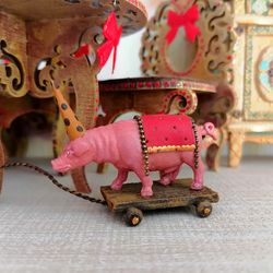 Pig on a cart. Toy for the doll.1:12 scale.