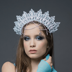 Silver halo headpiece Ice queen headdress  Celestial wedding Bridal tiara Halloween photoshoot Snow fairy Ice queen