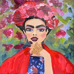 Frida Kahlo Acrylic painting on canvas Woman portrait famous artist, Fauvism painting Frida Kahlo portrait Wall decor