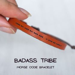 BADASS TRIBE Morse code bracelet, best friend gifts, friendship bracelet, leather bracelet, Christmas gift