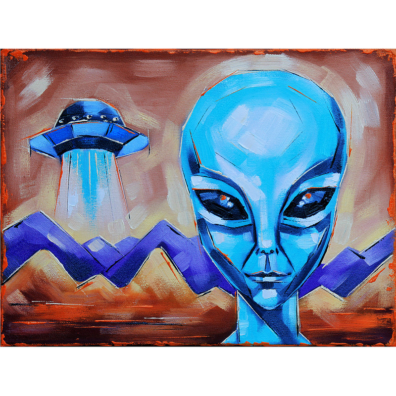 Alien Painting Space Original Art UFO Artwork Fantasy Wall Art Oil Canvas (2).jpg