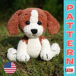 BEAGLE PUPPY CROCHET PATTERN, AMIGURUMI DOG PLUSH TOY